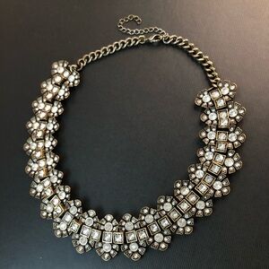 Statement Necklace with Iridescent Rhinestones on Antique Gold Base